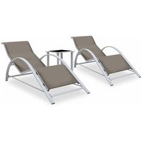 Bonnevie - 2er Set Sonnenliegen Gartenliegen - Liegestühle mit Tisch Aluminium Taupe BV895906 von BONNEVIE