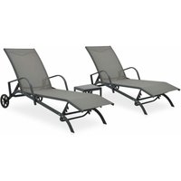 Bonnevie - 2er Set Sonnenliegen Gartenliegen - Liegestühle mit Tisch Textilene und Stahl BV929514 von BONNEVIE