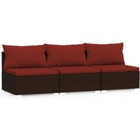 3-Sitzer-Sofa mit Kissen Braun Poly Rattan vidaXL979372 von BONNEVIE