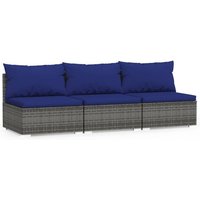 3-Sitzer-Sofa mit Kissen Grau Poly Rattan vidaXL877504 von BONNEVIE