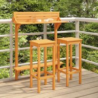 3-tlg. Balkonbar-Set Bartisch Set Gartenmöbel - Bistrotisch mit 2 Stühlen Massivholz Akazie BV804506 - BonneVie von BONNEVIE