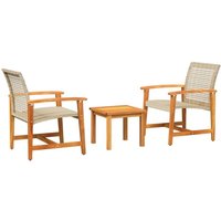 Bonnevie - 3-tlg. Bistro-Set Beige Poly Rattan und Akazienholz vidaXL56489 von BONNEVIE