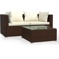 3-tlg. Garten-Lounge-Set,Gartenmöbel-Set mit Kissen Braun Poly Rattan vidaXL von BONNEVIE