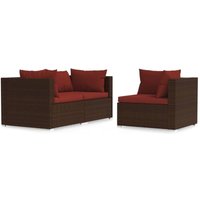 3-tlg. Garten-Lounge-Set,Gartenmöbel-Set mit Kissen Braun Poly Rattan vidaXL von BONNEVIE