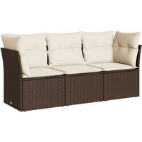 Bonnevie - 3-tlg. Garten-Sofagarnitur mit Kissen Braun Poly Rattan vidaXL86390 von BONNEVIE