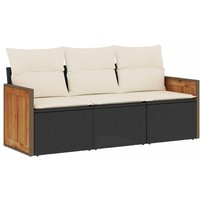 Bonnevie - 3-tlg. Garten-Sofagarnitur mit Kissen Schwarz Poly Rattan vidaXL40957 von BONNEVIE