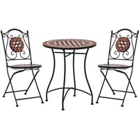 3-tlg. Gartenmöbel Set Bistro-Set - Esstisch mit 2 Stühlen Mosaik Keramik Terrakotta BV803783 Bonnevie von BONNEVIE