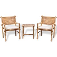 3-tlg. Gartenmöbel Set Bistro-Set - Esstisch mit 2 Stühlen mit Auflagen Bambus BV589238 - BonneVie von BONNEVIE