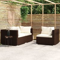 3-tlg. Sitzgruppe Gartenmöbel Set - Balkonmöbel Set mit Auflagen Braun Poly Rattan BV925302 Bonnevie von BONNEVIE