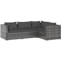 4-tlg. Garten-Lounge-Set,Gartenmöbel-Set mit Kissen Poly Rattan Grau vidaXL von BONNEVIE