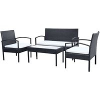 4-tlg. Garten-Lounge-Set,Gartenmöbel-Set mit Auflagen Poly Rattan Schwarz vidaXL von BONNEVIE