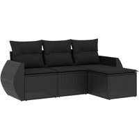 4-tlg. Garten-Sofagarnitur mit Kissen Schwarz Poly Rattan vidaXL73758 von BONNEVIE