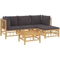 5-tlg. Garten-Lounge-Set，Gartenmöbel-Set mit Dunkelgrauen Kissen Bambus vidaXL von BONNEVIE