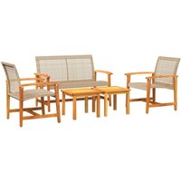 5-tlg. Garten-Lounge-Set Beige Poly Rattan und Akazienholz vidaXL55558 von BONNEVIE