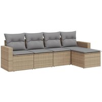 Bonnevie - 5-tlg. Garten-Sofagarnitur mit Kissen Beige Poly Rattan vidaXL996298 von BONNEVIE