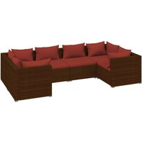 6-tlg. Garten-Lounge-Set，Gartenmöbel-Set mit Kissen Poly Rattan Braun vidaXL von BONNEVIE