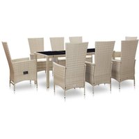 9-tlg. Garten-Essgruppe，Gartenmöbel Set mit Auflagen Poly Rattan Beige vidaXL von BONNEVIE