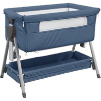 Babybett mit Matratze Marineblau Leinenstoff vidaXL690188 von BONNEVIE