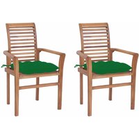 2 Stk.Essstühle/Esszimmerstühle Küchenstühle mit Grünen Kissen Massivholz Teak -DE72114 von BONNEVIE