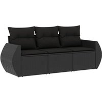 3-tlg. Garten-Sofagarnitur mit Kissen Schwarz Poly Rattan vidaXL184174 von BONNEVIE