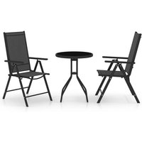 3-tlg. Gartenmöbel Set Bistro-Set - Esstisch mit 2 Stühlen Aluminium und Textilene Schwarz BV452782 Bonnevie von BONNEVIE