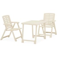 3-tlg. Gartenmöbel Set Bistro-Set - Esstisch mit 2 Stühlen Klappbar Kunststoff Weiß BV240085 Bonnevie von BONNEVIE