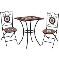 3-tlg. Gartenmöbel Set Bistro-Set - Esstisch mit 2 Stühlen Mosaik Keramik Terrakotta und Weiß BV214612 Bonnevie von BONNEVIE