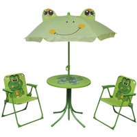 3-tlg. Gartenmöbel Set Bistro-Set - Esstisch mit 2 Stühlen für Kinder mit Sonnenschirm Grün BV673425 Bonnevie von BONNEVIE