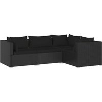 4-tlg. Garten-Lounge-Set,Gartenmöbel-Set mit Kissen Poly Rattan Schwarz vidaXL von BONNEVIE