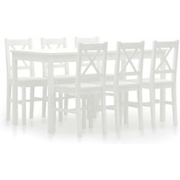 7-tlg. Essgruppe Sitzgruppe - Esstisch mit 6 Stühlen Kiefernholz Weiß BV277496 Bonnevie von BONNEVIE