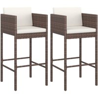 Barhocker 2 Stk. mit Kissen Braun Poly Rattan vidaXL41534 von BONNEVIE