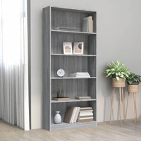 Bücherregal 5 Fächer,Stahlgestell Bücherschrank für Wohnzimmer, Büro Grau Sonoma-Eiche 80x24x175 Holzwerkstoff -BNC82431 - Grau von BONNEVIE