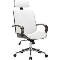 Bonnevie - Drehbarer Bürostuhl Computerstuhl Ergonomisch,Gaming Chair mit Kopfstütze Weiß Kunstleder und Bugholz -DE95179 - Weiß von BONNEVIE