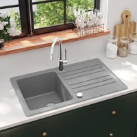 Bonnevie - Küchenspüle Granitspüle Waschbecken Einzelbecken - mit Abtropffläche Reversibel Grau BV737689 von BONNEVIE