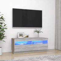 Bonnevie - Moderne TV-Möbel, TV-Lowboard mit LED-Leuchten, TV-Schrank für das Wohnzimmer Grau Sonoma 100x35x40 cm -FV26614 - Grau von BONNEVIE