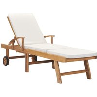 Bonnevie - Sonnenliege,Liegestuhl,Relaxliege mit Auflage Massivholz Teak Creme NCEIN57373 von BONNEVIE