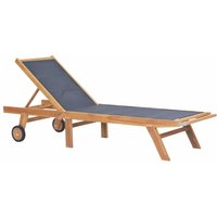 Sonnenliege Klappbar Gartenliege Liegestuhl - mit Rollen Teak Massivholz und Textilene BV206807 Bonnevie von BONNEVIE