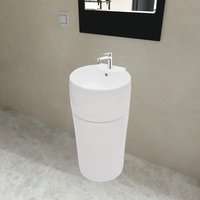 Bonnevie - Standwaschbecken Waschbecken Aufsatzwaschbecken - Waschtisch mit Hahn/Überlaufloch Keramik weiß rund BV580221 von BONNEVIE