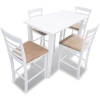 Stehtisch und 4 Barhocker Bartisch Set Essgruppe - Bistrotisch mit 4 Stühlen Holz Weiß BV707293 Bonnevie von BONNEVIE