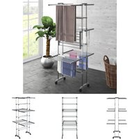 Bonnevie - The Living Store Wäscheständer 3 Etagen mit Rollen Silbern 60x70x129 cm - Wäscheständer - Silber Bonnevie - The Living Store Wäscheständer 3 Etagen mit Rollen Silbern 60x70x129 cm - Wäscheständer - Silber von BONNEVIE