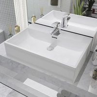 Waschbecken Aufsatzwaschbecken - Waschtisch mit Hahnloch Keramik Weiß 60,5x42,5x14,5 cm BV726200 Bonnevie von BONNEVIE