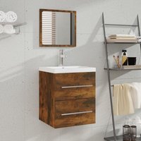 Bonnevie - Waschbeckenschrank mit Spiegel,Badschrank,Waschtischunterschrank Räuchereiche 41x38,5x48 cm -BNC10337 - Braun von BONNEVIE