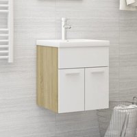Bonnevie - Waschtischunterschrank Waschbeckenunterschrank - Badschrank Badmöbel Weiß Sonoma-Eiche 41x38,5x46 cm -BNC88601 von BONNEVIE