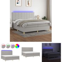 Boxspringbett mit Matratze & LED Bett für Erwachsene Schlafzimmerbett Hellgrau 200x200 cm Stoff NGIVN5072212 BonneVie von BONNEVIE