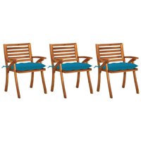 Esszimmerstühle 3er Set mit Kissen Gartenstühle - Küchenstuhl Massivholz Akazie BV534485 Bonnevie von BONNEVIE