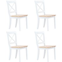 Bonnevie - Esszimmerstühle 4er Set - Küchenstuhl Polsterstuhl Weiß & Helles Holz Gummibaum Massivholz BV520546 von BONNEVIE