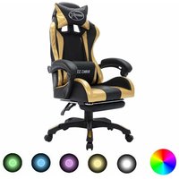 Gaming-Stuhl,Bürostuhl Computerstuhl Ergonomisch,Gaming Chair mit rgb LED-Leuchten Gold und Schwarz Kunstleder -DE32401 - Mehrfarbig von BONNEVIE