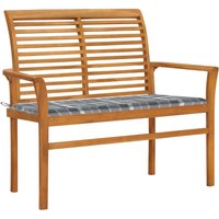 Gartenbank Ruhebank Graue Karomuster-Auflage 112 cm Massivholz Teak vidaXL von BONNEVIE