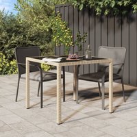 Gartentisch Esstisch - Balkontisch 90x90x75 cm Gehärtetes Glas Poly Rattan Beige BV958068 - BonneVie von BONNEVIE