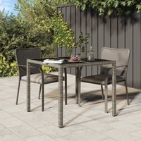 Bonnevie - Gartentisch Esstisch - Balkontisch 90x90x75 cm Gehärtetes Glas Poly Rattan Grau BV466610 von BONNEVIE